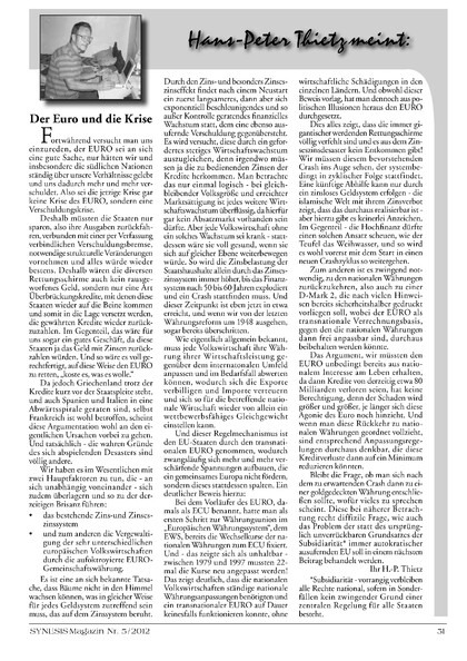 Hans-Peter Thietz meint … zum Euro und der Krise