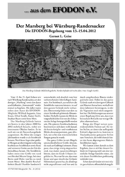 Der Marsberg bei Würzburg-Randersacker – Die EFODON-Begehung vom 13.-15.04.2012