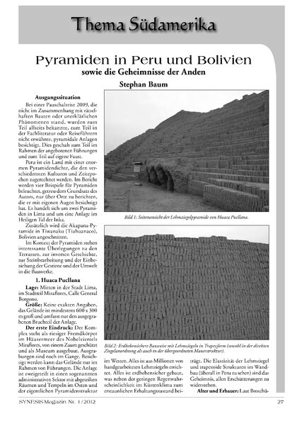 Pyramiden in Peru und Bolivien sowie die Geheimnisse der Anden