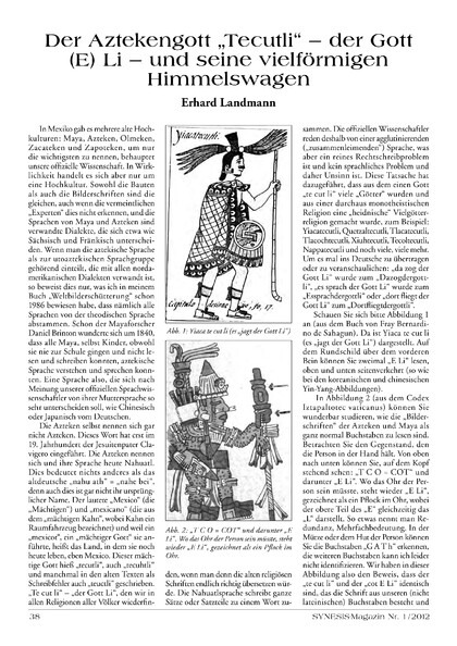 Der Aztekengott „Tecutli“ – der Gott (E) Li – und seine vielförmigen Himmelswagen