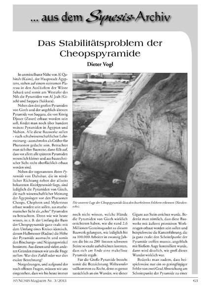Das Stabilitätsproblem der Cheopspyramide