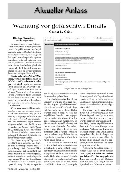 Warnung vor gefälschten Emails  (Gernot L. Geise)