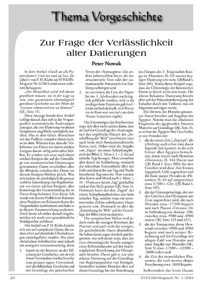 Zur Frage der Verlässlichkeit alter Datierungen (Peter Nowak)