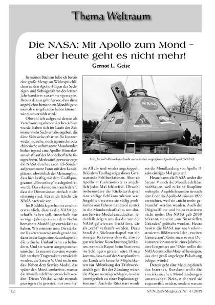 Mit Apollo zum Mond – aber heute geht es nicht mehr! (Gernot L. Geise)