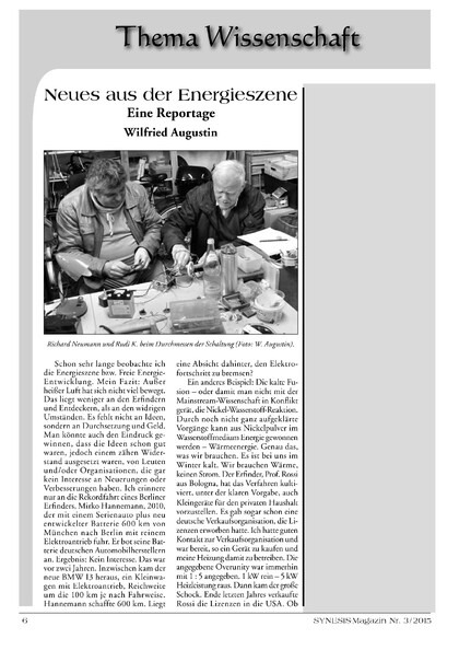 Neues aus der Energieszene  eine Reportage von Wilfried Augustin