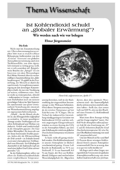 Ist Kohlendioxid schuld an „globaler Erwärmung“? – Wir werden nach wie vor belogen (Elmar Jürgensmeier)
