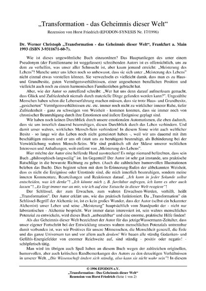 „Transformation – Das Geheimnis dieser Welt“ von Dr. Werner Christoph