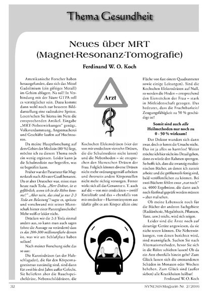 Neues über MRT (Magnet-Resonanz-Tomografie)