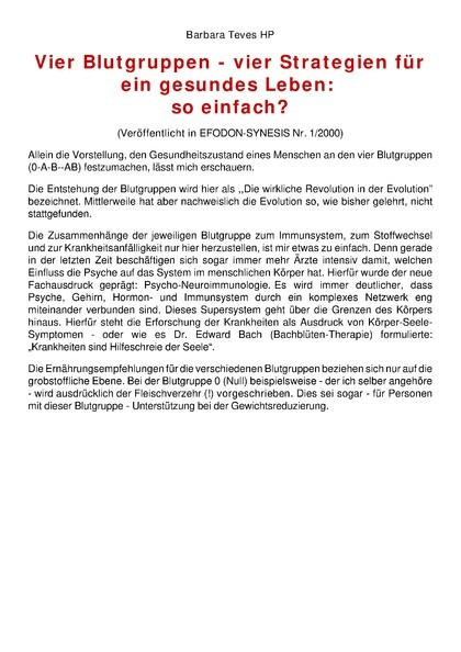 Vier Blutgruppen – vier Strategien für ein gesundes Leben: so einfach?