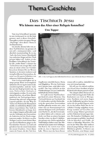 Das Tischtuch Jesu – Wie könnte man das Alter einer Reliquie feststellen?