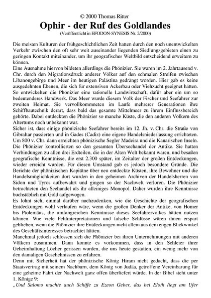 Ophir – der Ruf des Goldlandes
