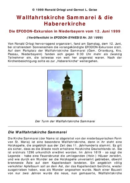 Wallfahrtskirche Sammarei & die Habererkirche – Die EFODON-Exkursion in Niederbayern vom 12. Juni 1999