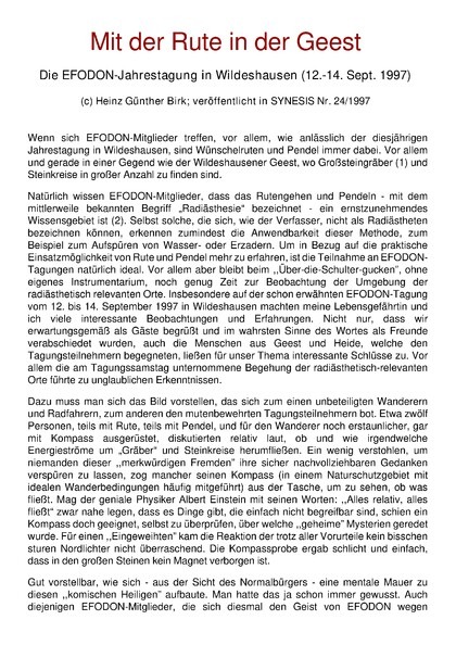 Mit der Rute in der Gesellschaft – Die EFODON-Jahrestagung in Wildeshausen, 12.-14. Sept. 1997