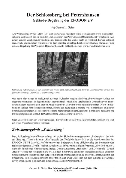 Der Schlossberg bei Petershausen. Gelände-Begehung des EFODON e.V.