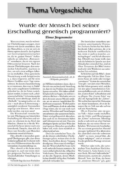 Wurde der Mensch bei seiner Erschaffung genetisch programmiert?