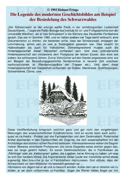 Die Legende des modernen Geschichtsbildes am Beispiel der Besiedelung des Schwarzwaldes