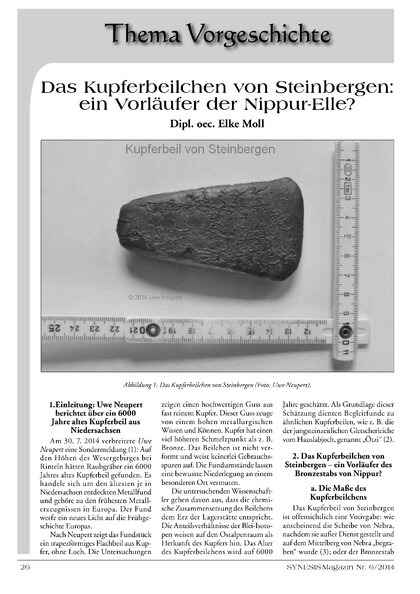 Das Kupferbeilchen von Steinbergen: ein Vorläufer der Nippur-Elle?
