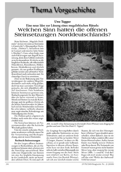 Welchen Sinn hatten die offenen Steinsetzungen Norddeutschlands?