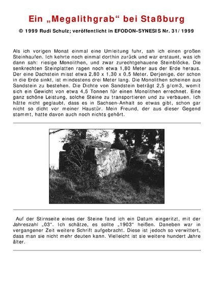 Ein „Megalithgrab“ bei Staßburg
