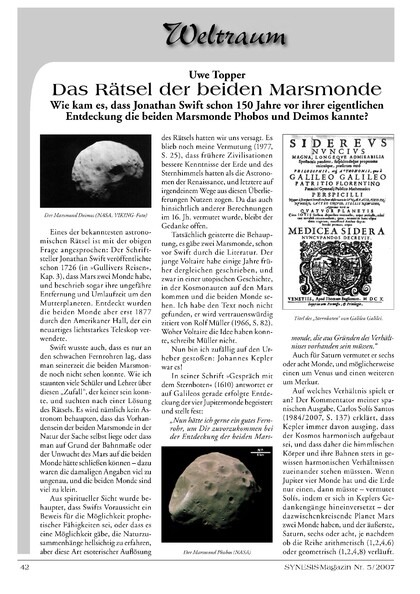 Das Rätsel der beiden Marsmonde – Wie kam es, dass Jonathan Swift schon die beiden Marsmonde Phobos und Deimos kannte?