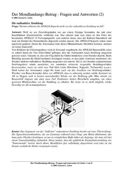 Der Mondlandungs-Betrug – Fragen und Antworten (2)