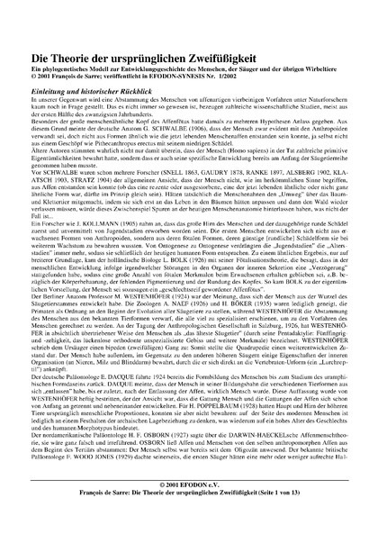 Die Theorie der ursprünglichen Zweifüßigkeit – Ein phylogenetisches Modell zur Entwicklungsgeschichte des Menschen, der Säuger und der übrigen Wirbeltiere
