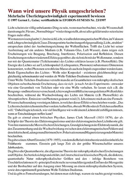 Wann wird unsere Physik umgeschrieben? – Mehrfache Überlichtgeschwindigkeit experimentell bewiesen