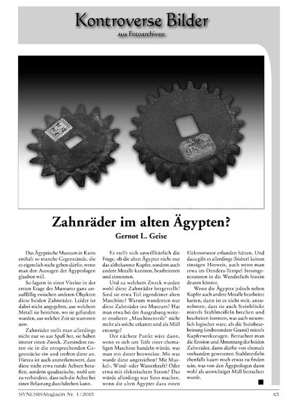Zahnräder im alten Ägypten?  Die Götter mit dem Täschchen